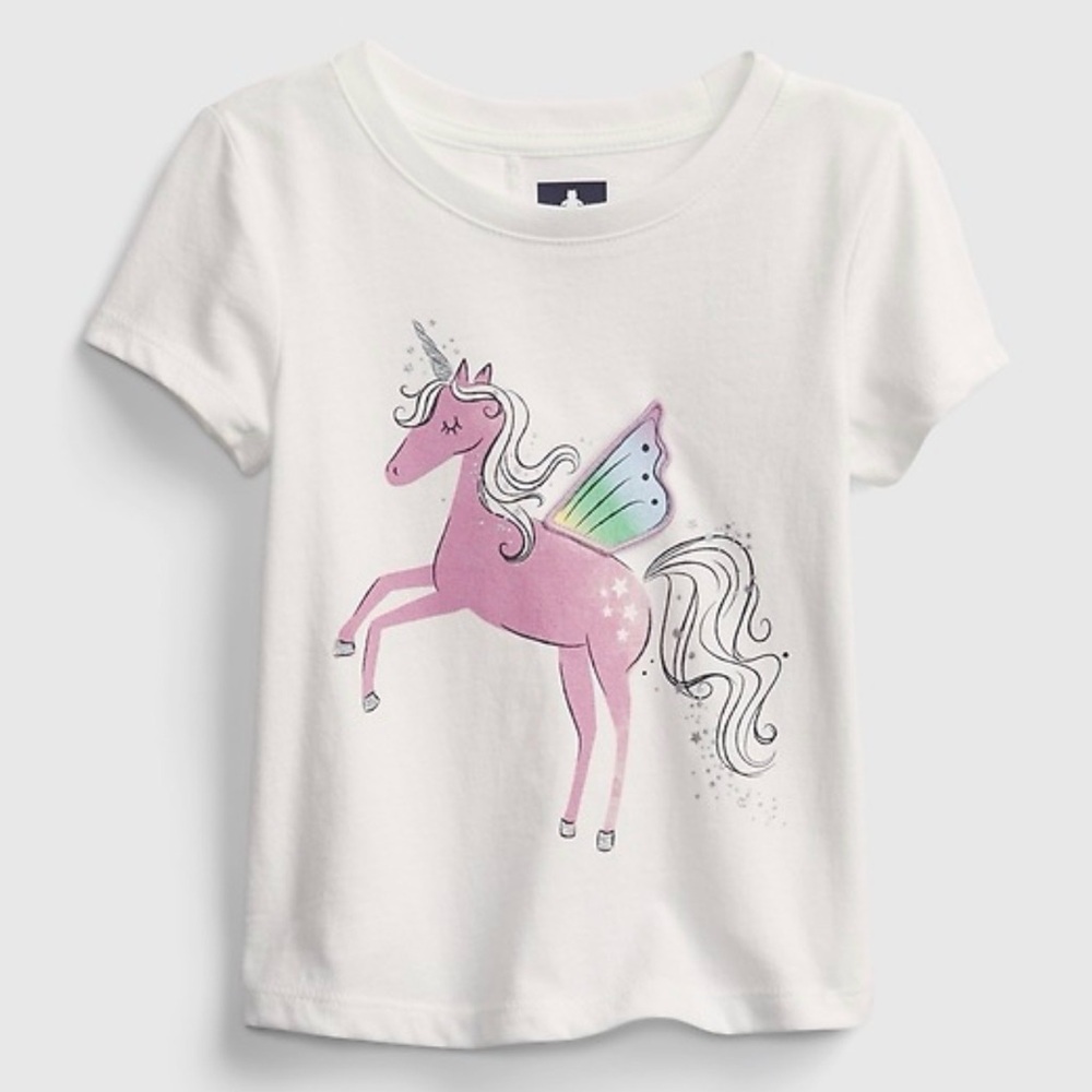 Gap 3D Toddler Unicorn White T-Shirt Size 4T